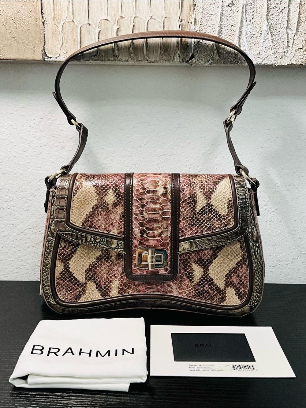 Brahmin Nerida BRINDLE POTOMAC Mixed Leather Snake Pattern Bag